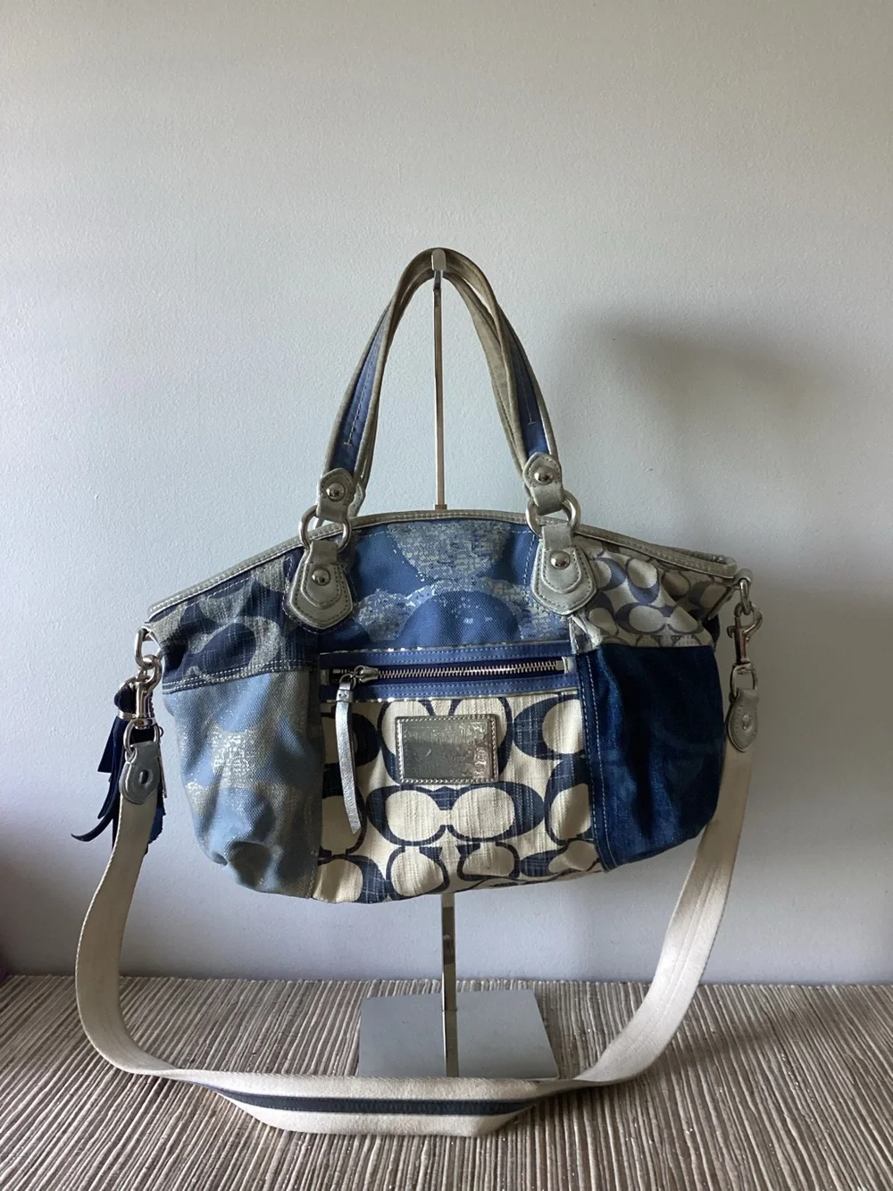 Y2K Coach Poppy Denim Patchwork Rocker Satchel Purse  16732